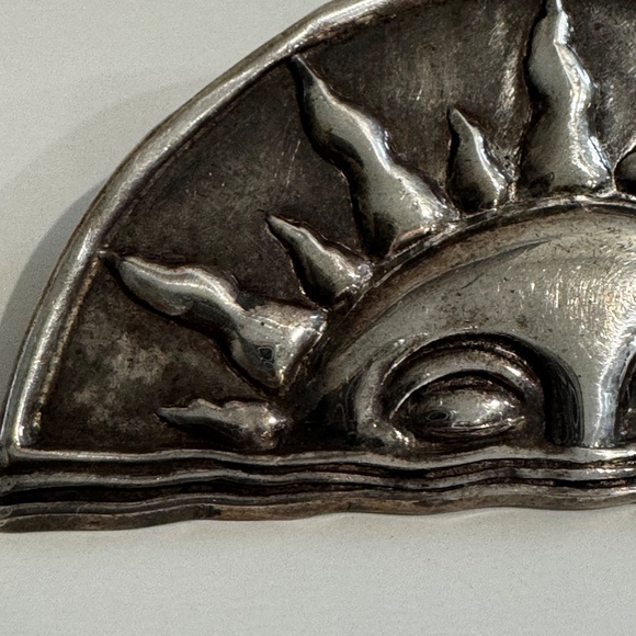 Vintage Sterling Silver Brooch Pin Large Rising Sun 925 - Picture 2 of 12